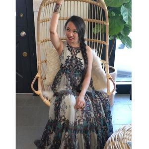 Anthro Bahnuni Emerald Floral Embroidered Dress